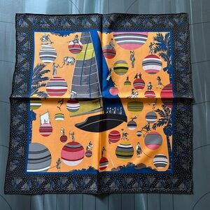 Women 100% Square Silk Print Scarf – Multicolor Graphic Design